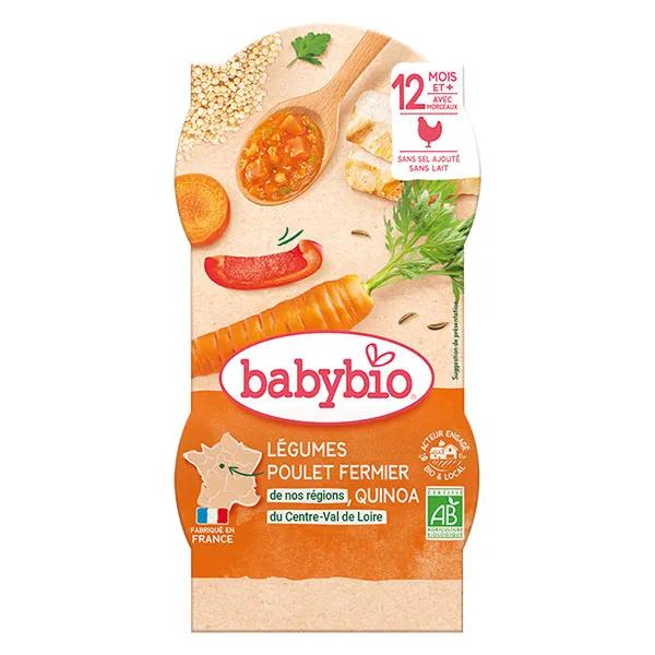 Babybio Repas Midi Bol Mijoté de Légumes Poulet Quinoa +12m Bio 2 x 200g