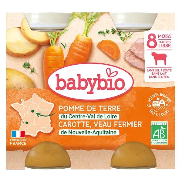 Babybio Repas Midi Pot Pomme de Terre Carotte Veau +8m Bio 2 x 200g