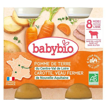 Babybio Repas Midi Pot Pomme de Terre Carotte Veau +8m Bio 2 x 200g