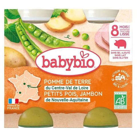 Babybio Mittagsmahlzeit Glas Kartoffel Erbsen Schinken +8m Bio 2 x 200g