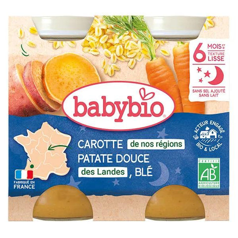Babybio Abendmenü Karotte Süßkartoffel Weizen +6M Bio 2 x 200g