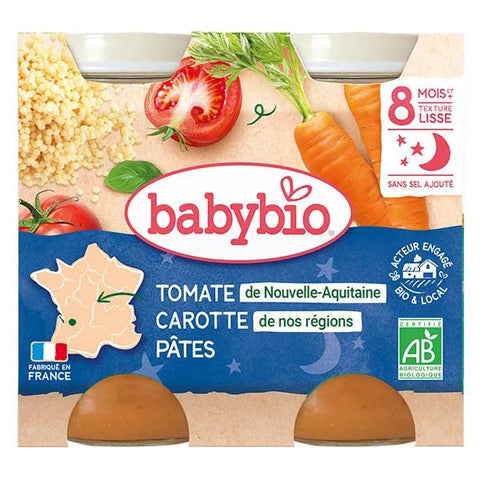 Babybio Abendessen Glas Karotte Tomate Nudeln +8m Bio 2 x 200g