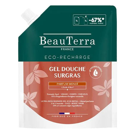 BeauTerra Gel douche surgras Parfum Monoï Eco-recharge 1L