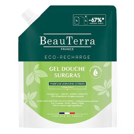 BeauTerra Gel douche surgras Parfum Verveine-citron Eco-recharge 1L
