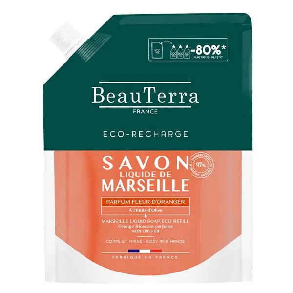 BeauTerra Savon liquide de Marseille Parfum Fleur d'oranger Eco-recharge (900 ml)