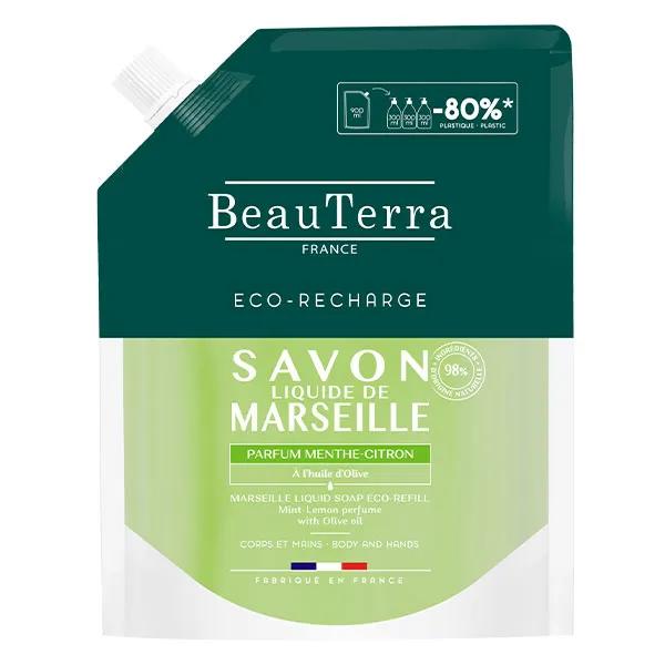BeauTerra Savon liquide de Marseille Parfum Menthe-Citron Eco-recharge 900ml