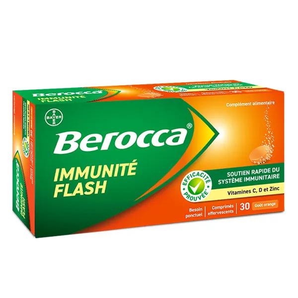 Berocca Immunité Flash Vitamine D et C Zinc Fer 30 comprimés effervescents