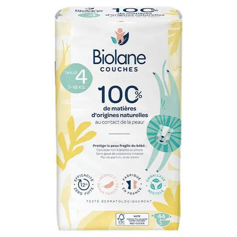 Biolane Couches Naturelles Taille 4 Ultra-Absorbant Pas de Fuite 44 unités