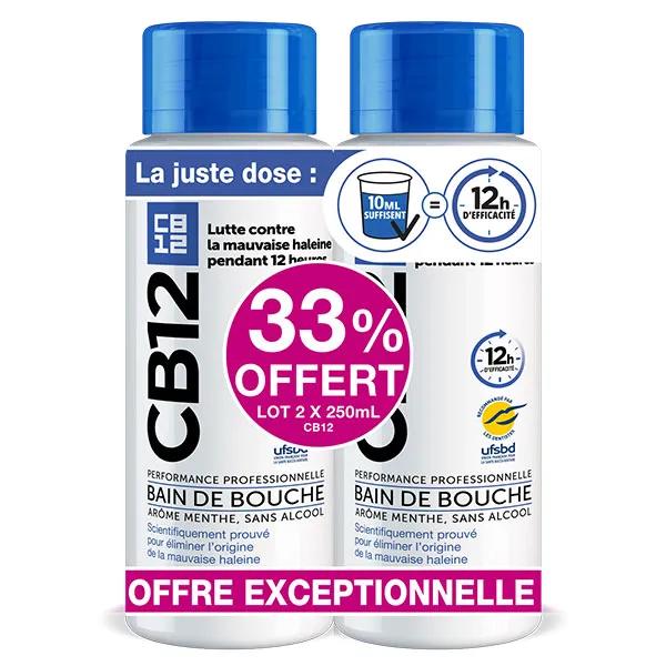 CB12 Bain de bouche 12h d’haleine fraîche Sans alcool Arôme menthe - Lot 2x250 ml