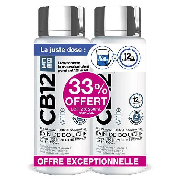 CB12 White Bain de bouche dents blanches 12h d’haleine fraîche - Lot 2x250 ml