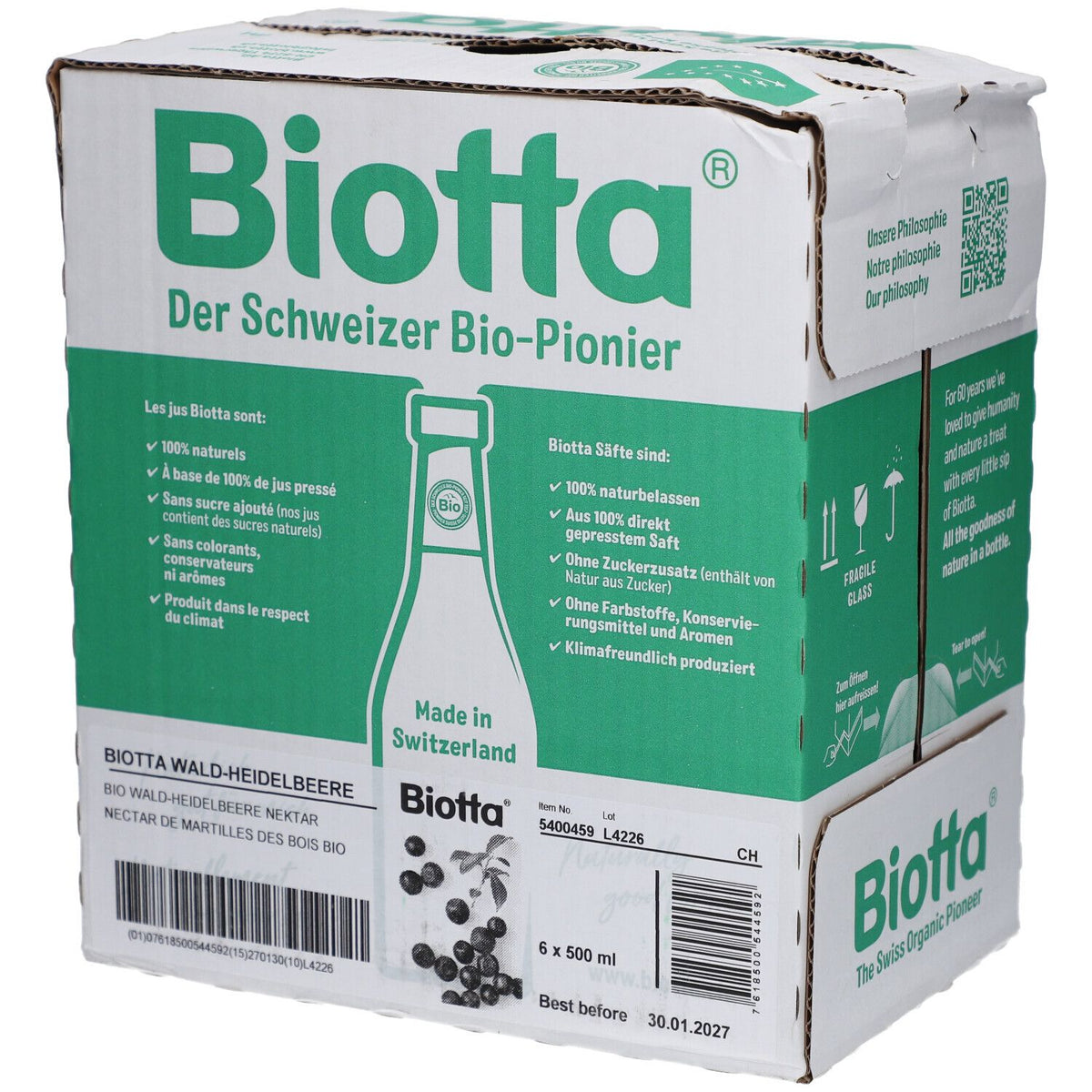 Biotta Nectar de Myrtilles des bois bio — 6 pièces