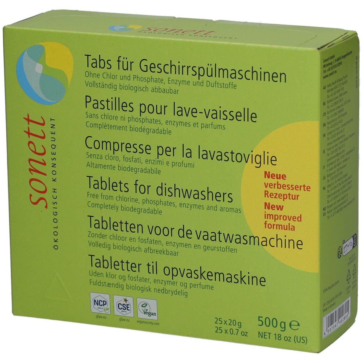 Sonett tablettes pour lave-vaisselle sans chlore ni parfum (20 g)