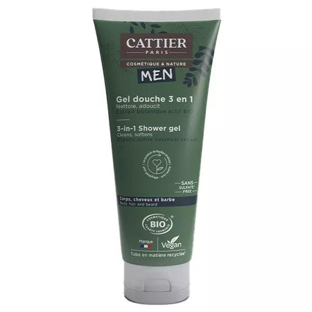 Cattier Men Gel Douche Homme 3 en 1 Cheveux Corps Barbe Bio 200ml