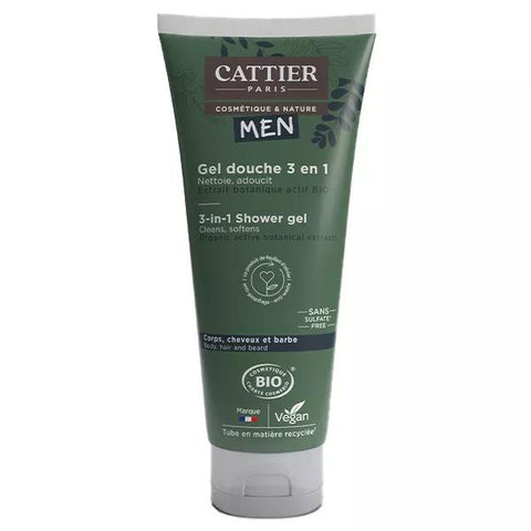 Cattier Men Duschgel für Männer 3 in 1 Haar Körper Bart Bio 200ml
