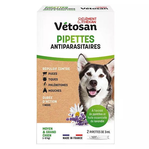 Clement Thekan Vetosan Zecken- und Flohschutz für mittlere und große Hunde, 2 Pipetten