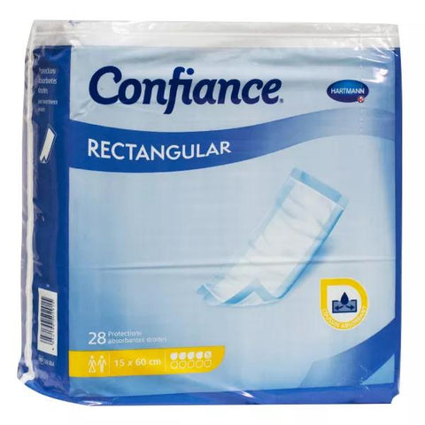 Confiance Rechteckige saugfähige Einlagen 15x60cm 5 Tropfen 28 Stück