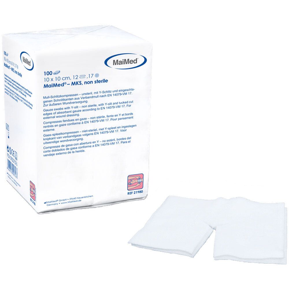 MaiMed® compresses non tissées fendues 10 x 10 cm, 12 plis, non stériles