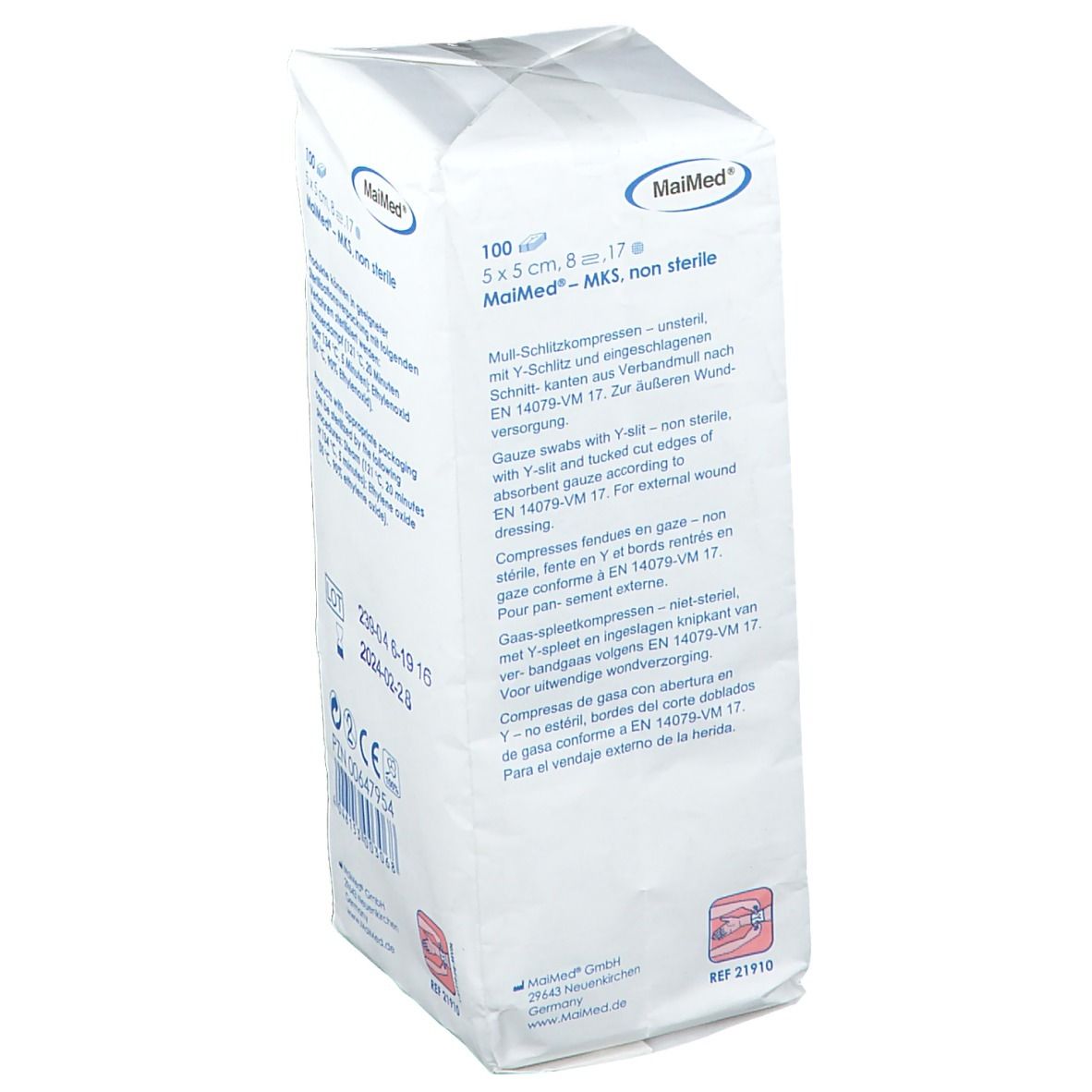 Compresses fendues 5x5 cm non stérile 8 plis — 100 pièces