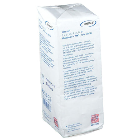 Compresses fendues 5x5 cm non stérile 8 plis — 100 pièces