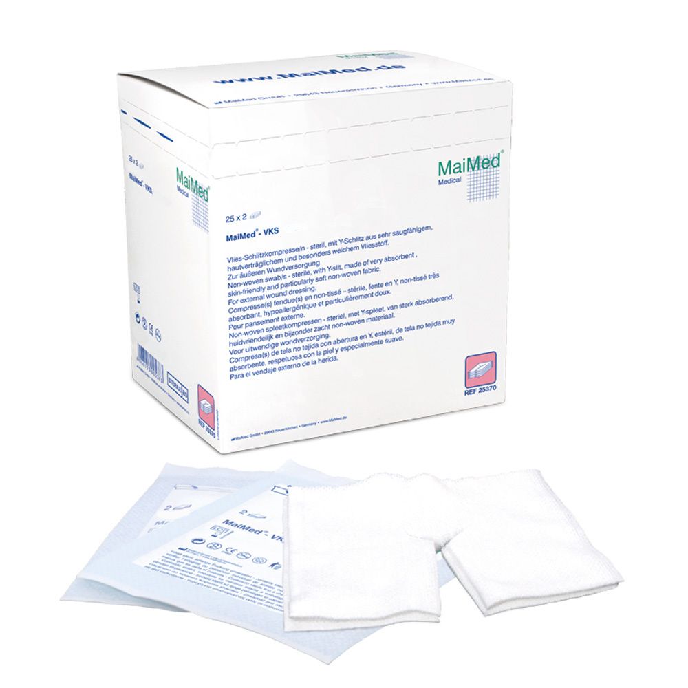 MaiMed® compresses fendues non tissées 7,5 x 7,5 cm 8 plis non stérile (100 pièces)