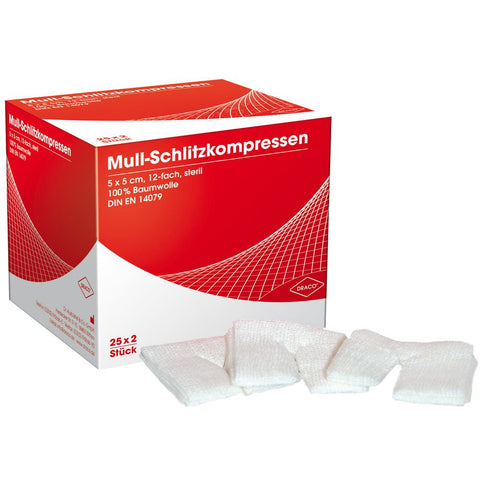 Draco Sterile Schlitzkompressen 12-fach 5 x 5 cm (25x2 Stück)