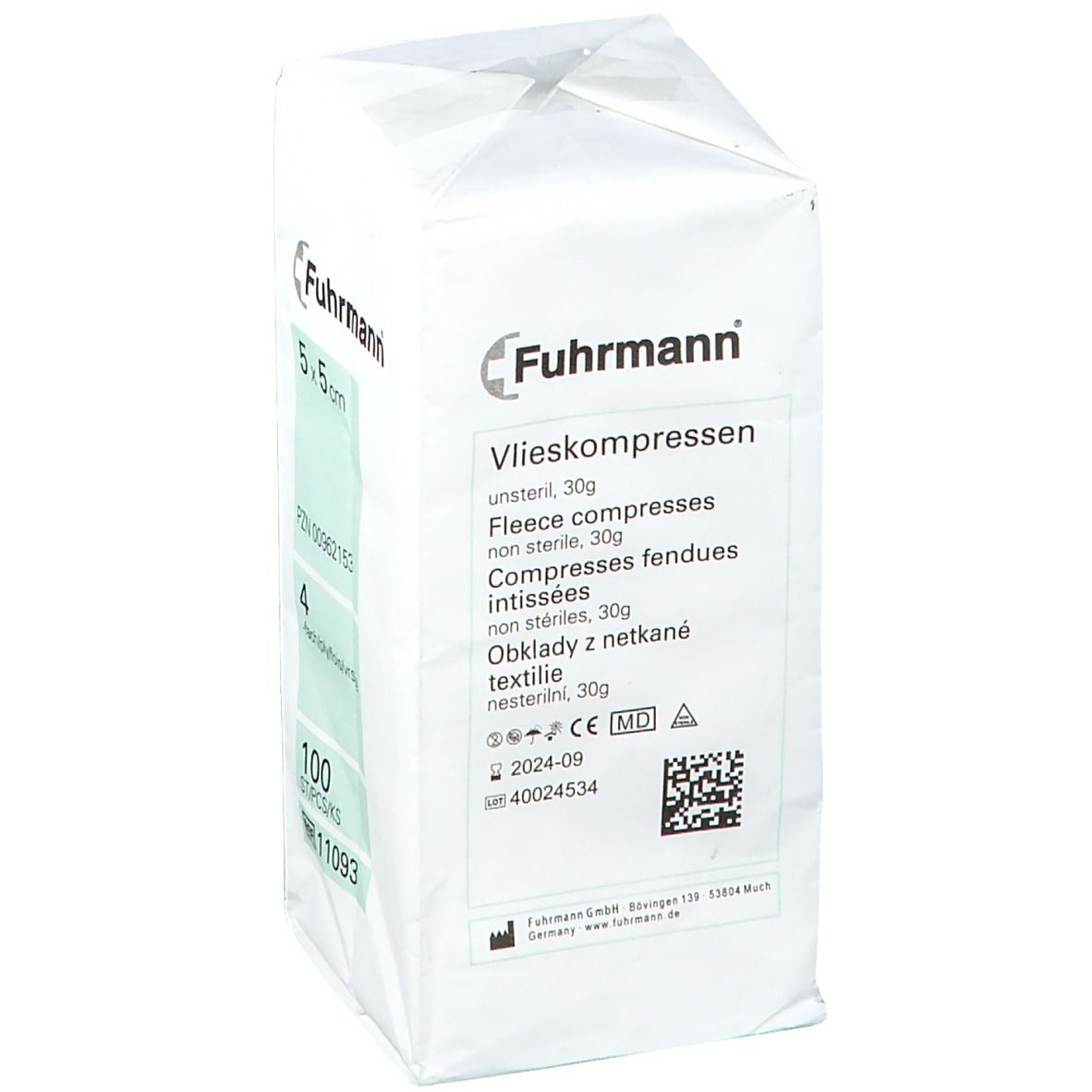 Fuhrmann Compresses en non-tissé 4 plis 5 x 5 cm non stériles (100 pièces)