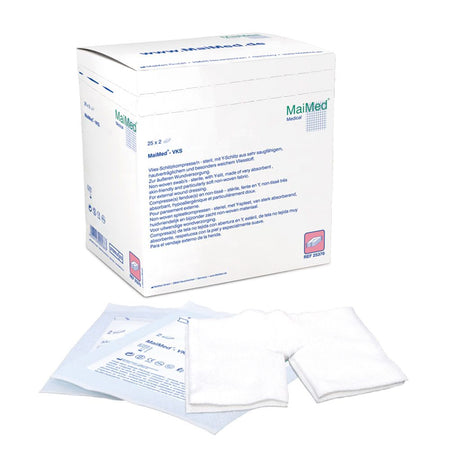 MaiMed® Compresses fendues en non-tissé 5 x 5 cm 6 plis stériles (25x2 pièces)