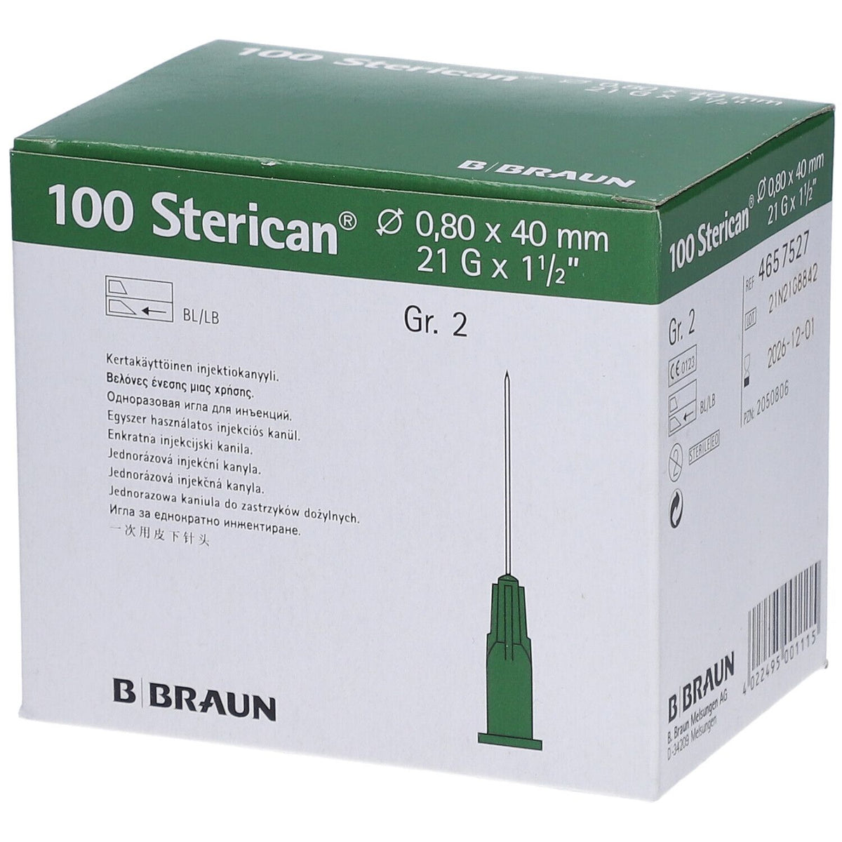 B-BRAUN Sterican® canule standard Gr. 2 G21 x 1 1/2 pouce 0,80 x 40 mm verte