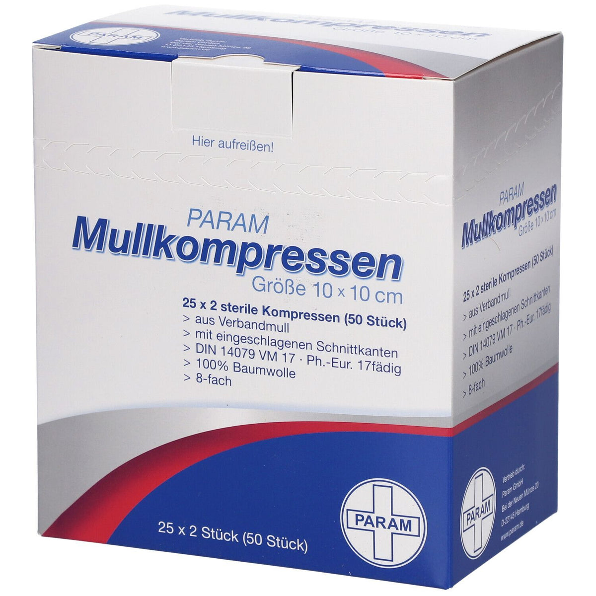 PARAM compresses de gaze stériles 10 cm x 10 cm, 8 plis (25x2 pièces)