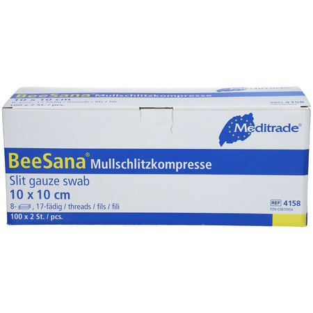 Compresses fendues 10x10 cm stériles 8 plis — 100x2 pièces