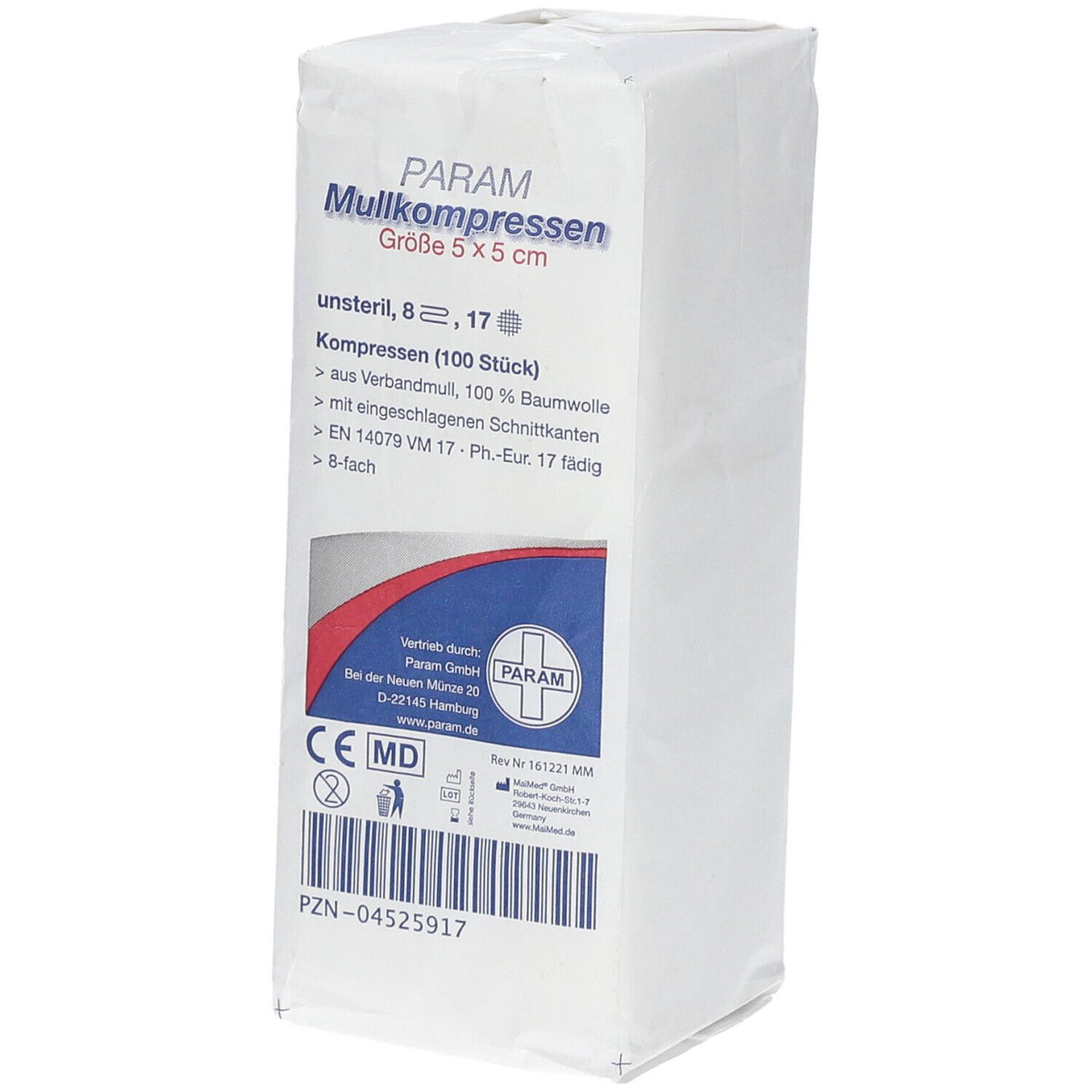 PARAM compresses de gaze 5 cm x 5 cm non stériles 8 plis (100 pièces)