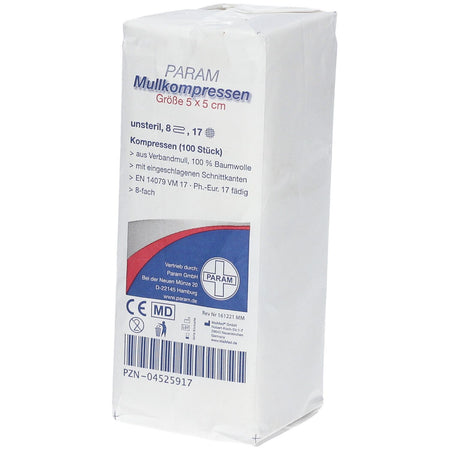 PARAM compresses de gaze 5 cm x 5 cm non stériles 8 plis (100 pièces)