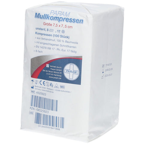 PARAM compresses de gaze 7,5 cm x 7,5 cm non stériles 8 plis (100 pièces)