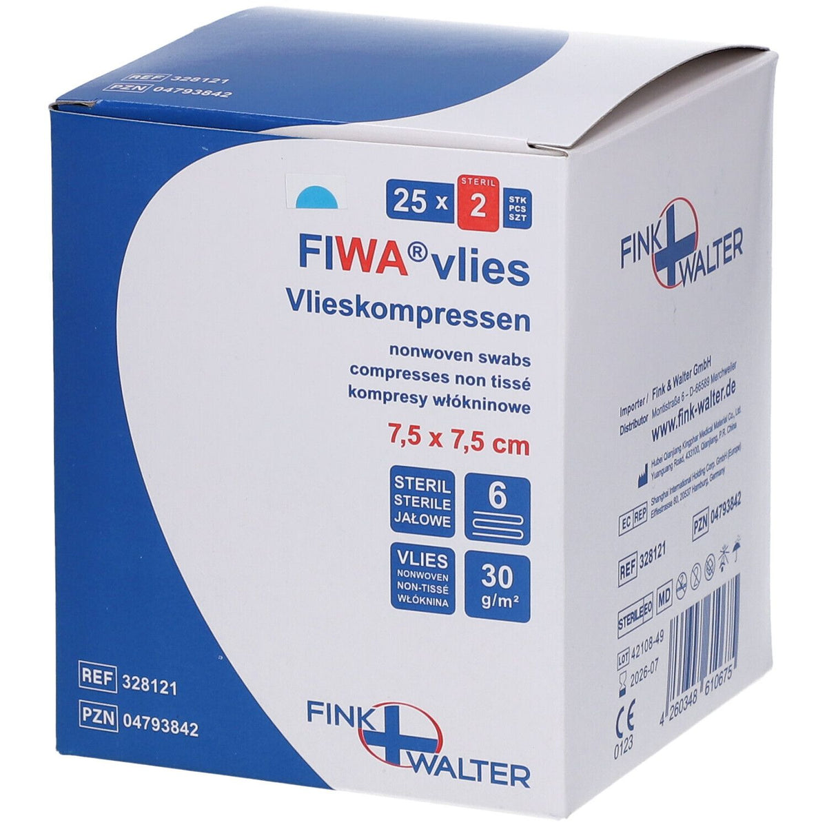 FIWA® Compresses non tissées 7,5x7,5 cm stériles — 25x2 pièces