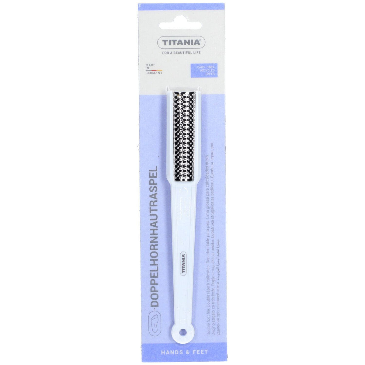 TITANIA® Râpe à callosités double - acier inoxydable & manche plastique (1 pièce)