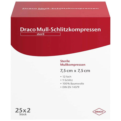 Draco geschlitzte Kompressen 12-fach 7,5 x 7,5 cm steril (25x2 Stück)