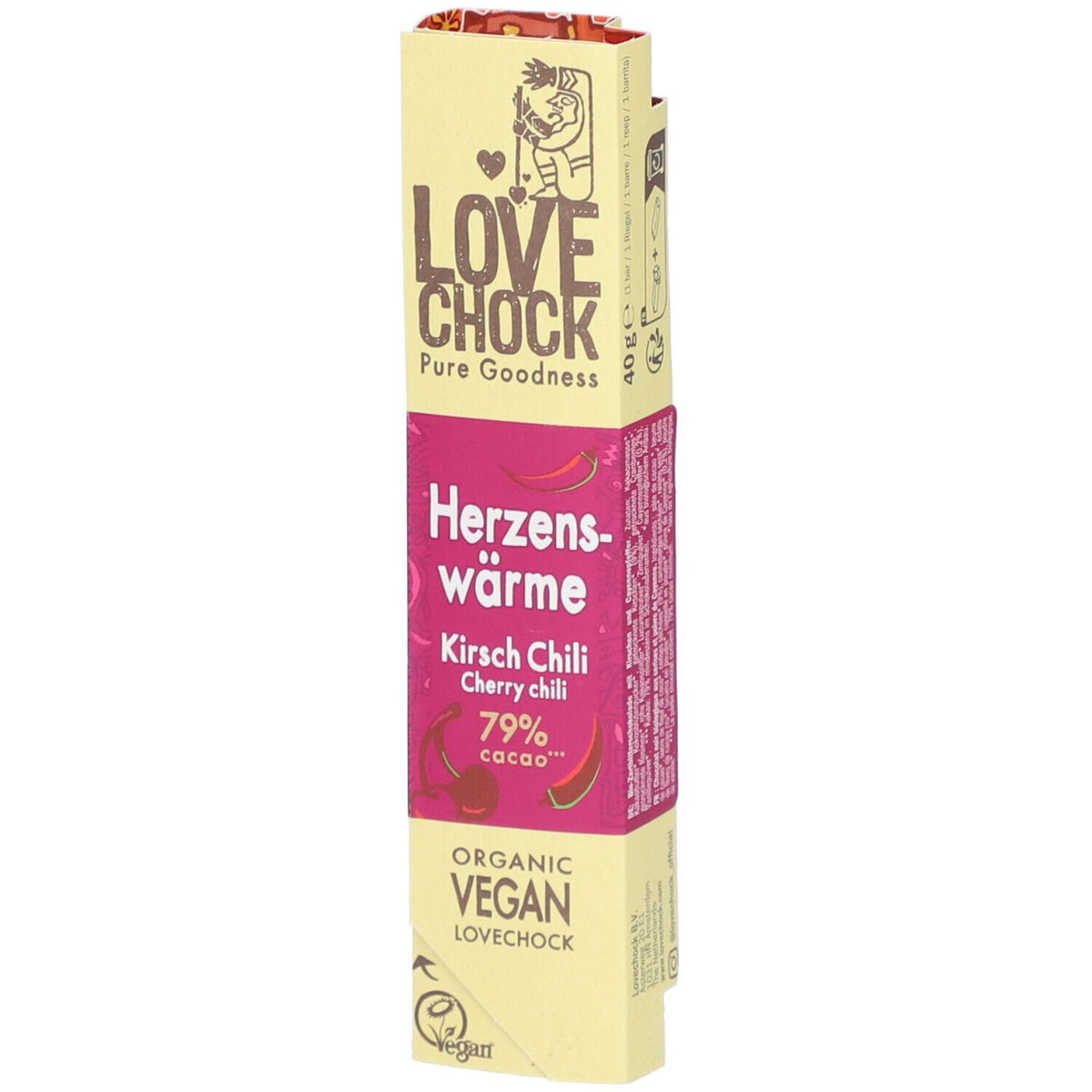 LOVESHOCK Barre chocolatée cerise-piment végan (40 g)