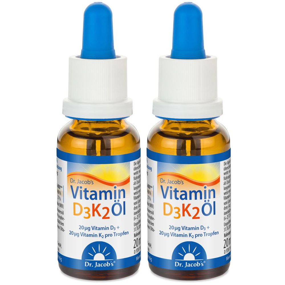 Dr. Jacob's Vitamin D3K2 huile 800 UI/20 mcg D3+K2 640 gouttes (2x20 ml)
