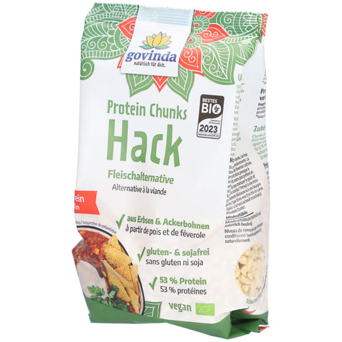 Govinda Protein Chunks fein gehackt – pflanzliche Fleischalternative aus Erbsen und Ackerbohnen — 6x125 g