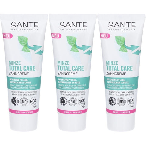 SANTE® dentifrice Total Care à la menthe avec fluor – fraîcheur naturelle (3x75 ml)