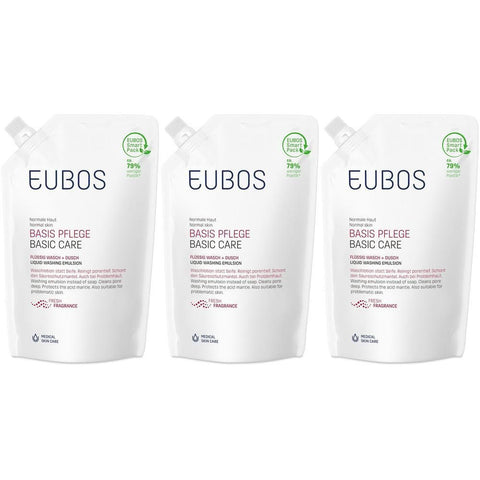 Eubos Basis Schutz Flüssige Waschlotion & Dusche rot Nachfüllpackung seifenfrei (3x400 ml)