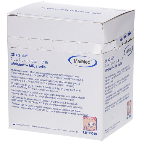 MaiMed® MK stérile 7,5 x 7,5 cm 8 plis (25 x 2 pièces)