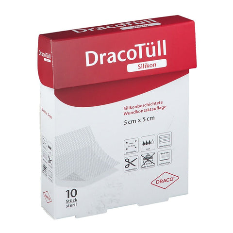 DracoTüll Silikon steril (5 x 5 cm, 10 Stück)