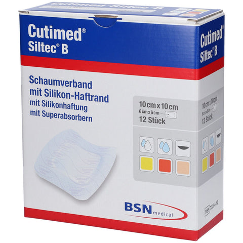 Cutimed Siltec B Schaumverband 10x10 cm mit Haftrand, 12 Stück