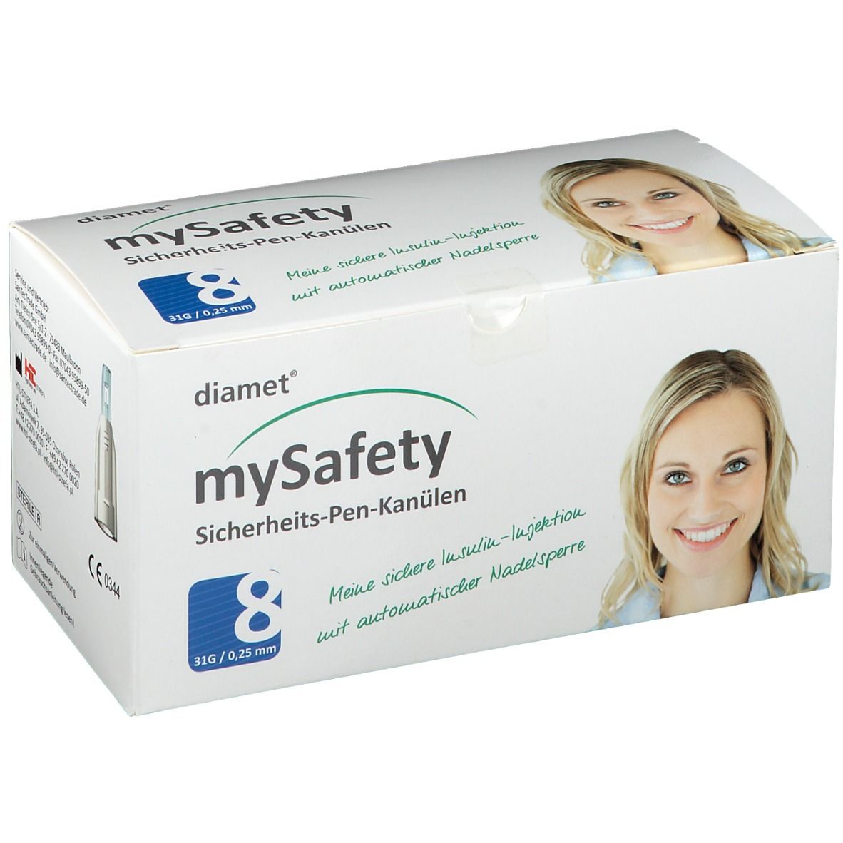 diamet® mySafety aiguille de stylo de sécurité 31 G 0,25 mm x 8 mm (100 pièces)