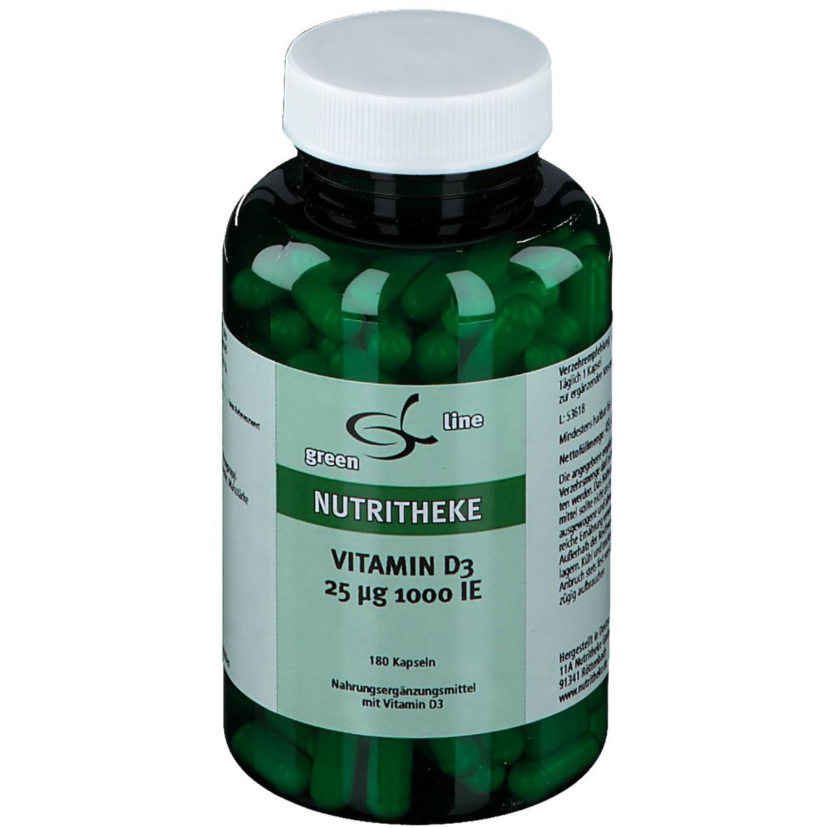 green line NUTRITHEKE Vitamine D3 25 µg 1000 UI — 180 gélules