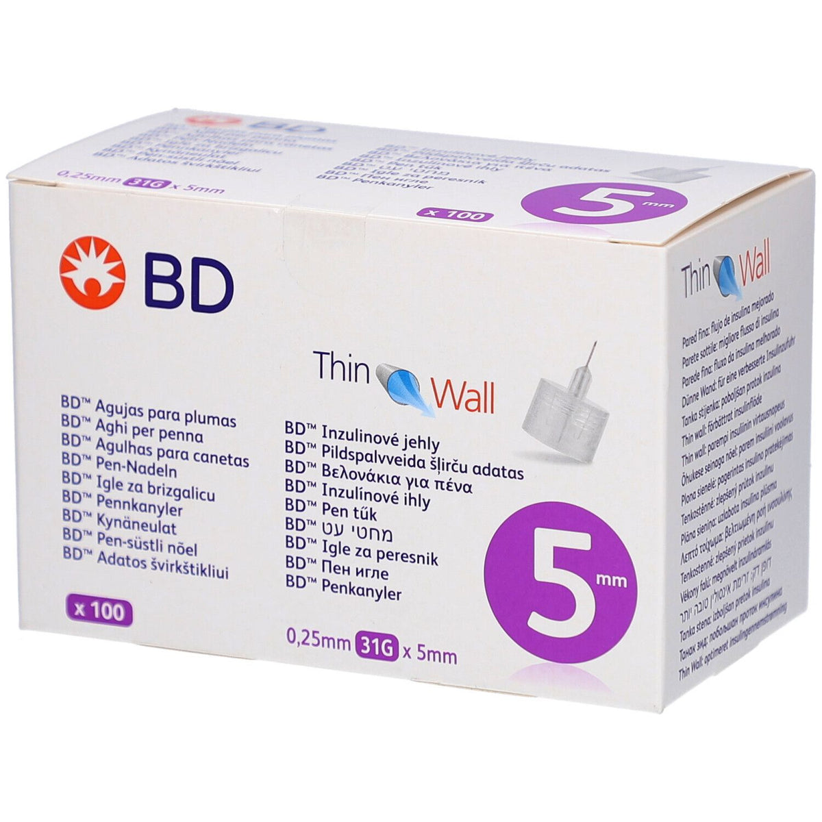 BD Aiguilles pour stylo 31G x 5 mm ThinWall (100 pièces)