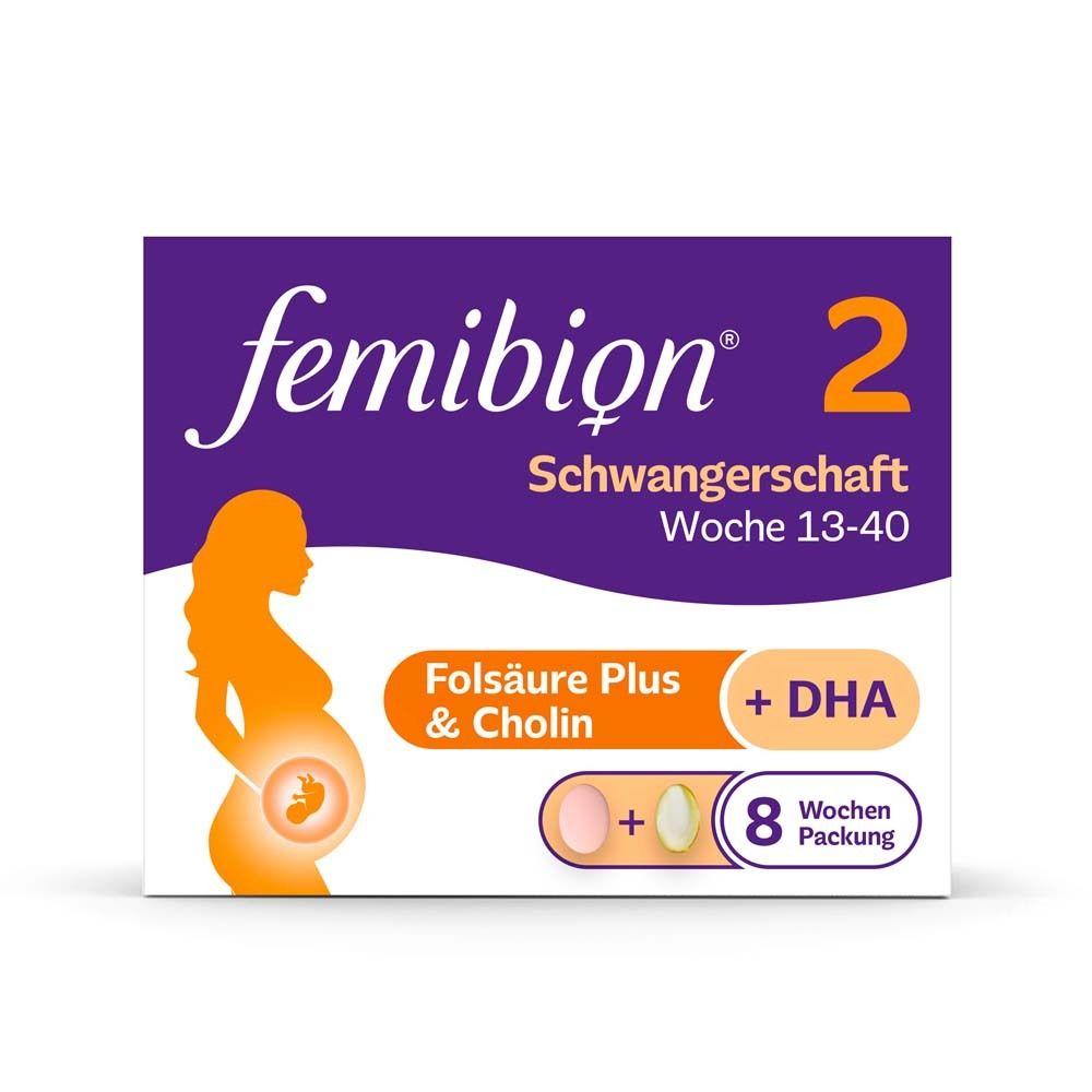 Femibion 2 Grossesse, complément alimentaire, semaines 13-40, acide folique (56+56 pièces)