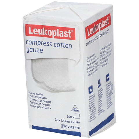 Leukoplast® Kompresse aus Baumwollgaze 7,5 cm x 7,5 cm (100 Stück)
