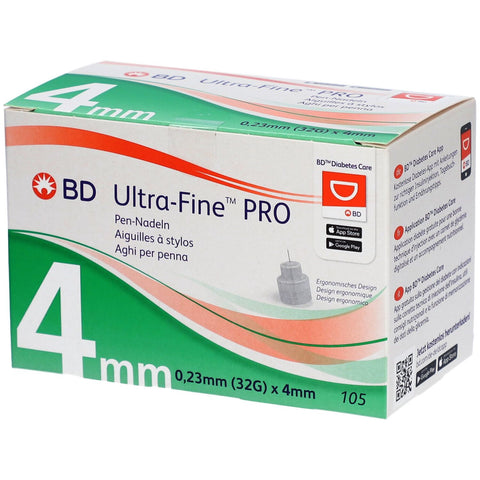 BD Ultra-Fine PRO aiguilles pour stylo 4 mm 32 G (0,23 mm) — 105 pièces